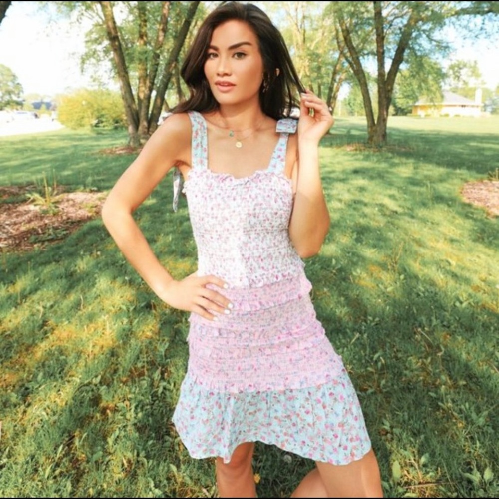 Adeline Tie-Strap Smocked Ruffle Dress